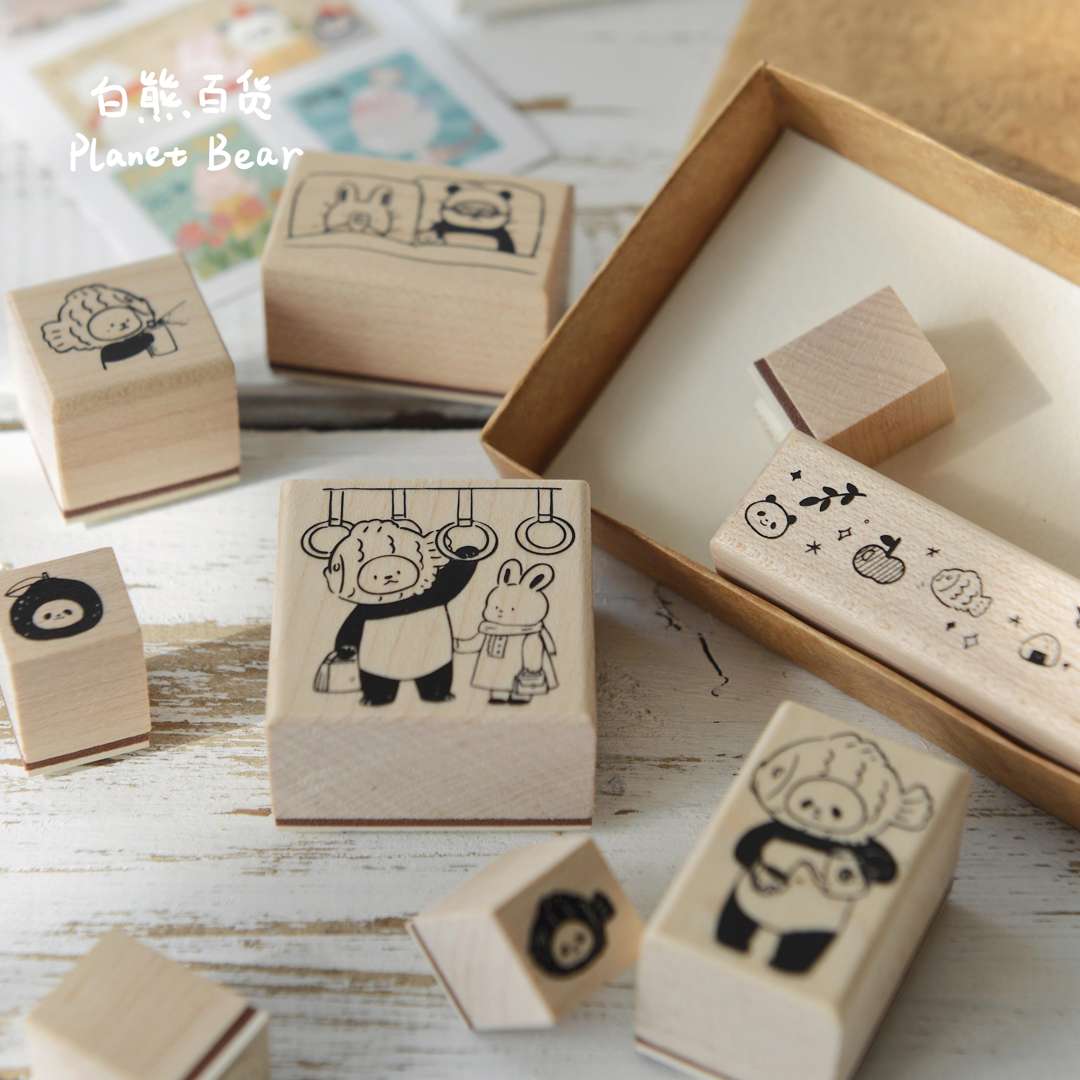PanPan and Friends' Daily Life Original Collaboration Wooden Stamps